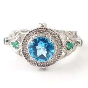 unique mens wedding ring with topaz and emerald stone