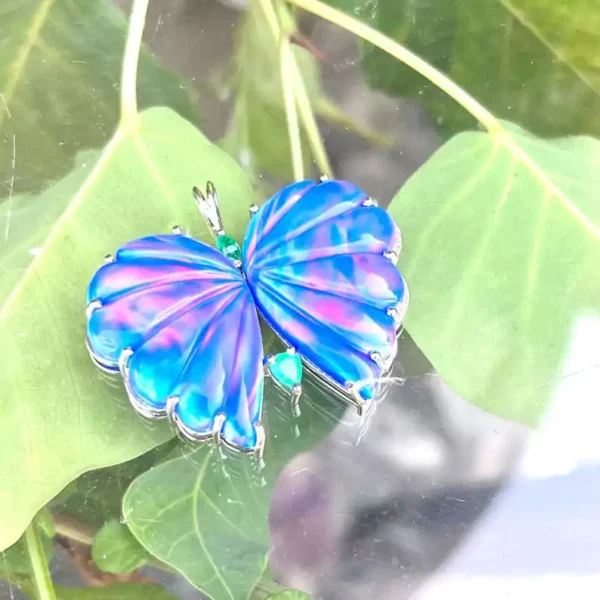 Butterfly Silver Pendant with Lab Grown Opal, Silver Butterfly Necklace For Women