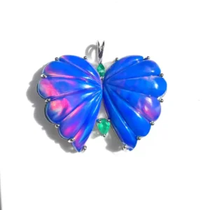 Butterfly Silver Pendant with Lab Grown Opal, Silver Butterfly Necklace For Women