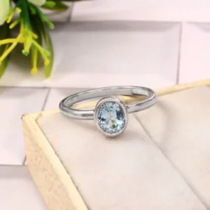 Handmade Natural Aquamarine 925 Sterling Silver Solitaire Ring For Women | Gift For Wife or Girlfriend