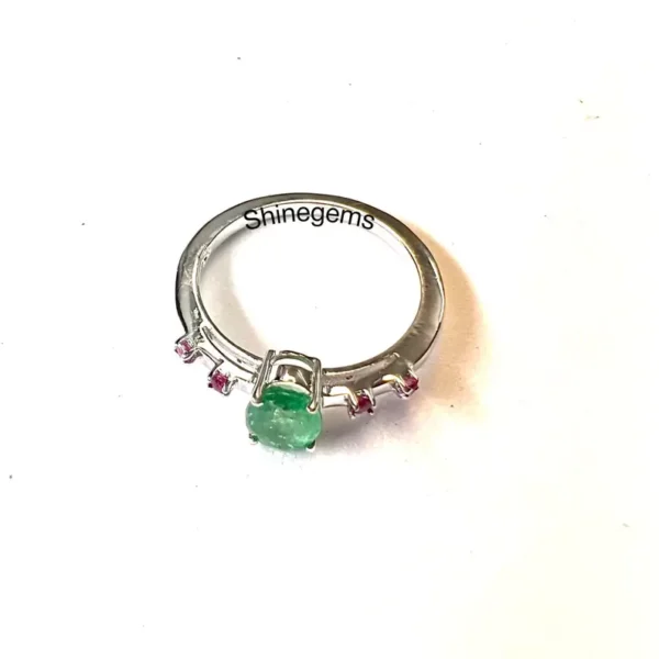 Natural Emerald With Ruby Engagement Ring | 925 Sterling Silver Solitaire Ring For Women