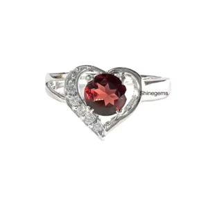 Stunning Heart-Shaped Garnet & Silver Ring with Diamond Accents | Sterling Silver Garnet Engagement Stones Ring