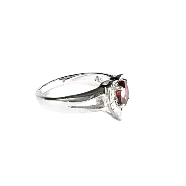 Stunning Heart-Shaped Garnet & Silver Ring with Diamond Accents | Sterling Silver Garnet Engagement Stones Ring