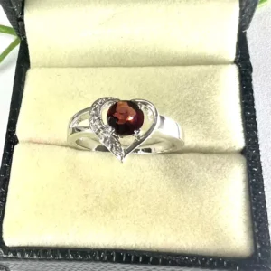 Stunning Heart-Shaped Garnet & Silver Ring with Diamond Accents | Sterling Silver Garnet Engagement Stones Ring