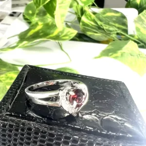 Stunning Heart-Shaped Garnet & Silver Ring with Diamond Accents | Sterling Silver Garnet Engagement Stones Ring