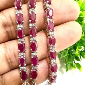 Half Tennis Ruby Bracelet With Sterling Silver | Bracelets For Men & Women With Natural Ruby Beads (Copy)