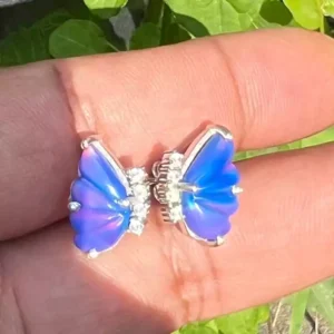 Sterling Silver Stud Butterfly Opal Earrings | Silver Hoop Earrings for Women