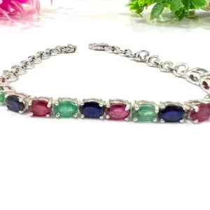 Natural Multi Gems Bracelet With Sterling Silver | Bracelets For Men & Women With Natural Ruby Beads