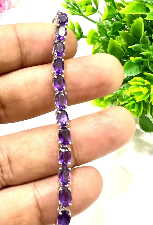 Sterling Silver Amethyst Tennis Bracelet | Natural Amethyst Bracelet For Men & Women