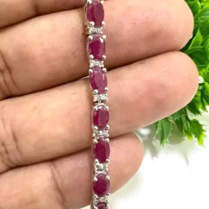 Half Tennis Ruby Bracelet With Sterling Silver | Bracelets For Men & Women With Natural Ruby Beads