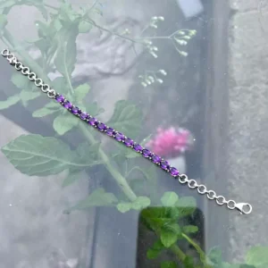 Sterling Silver Amethyst Tennis Bracelet | Natural Amethyst Bracelet For Men & Women